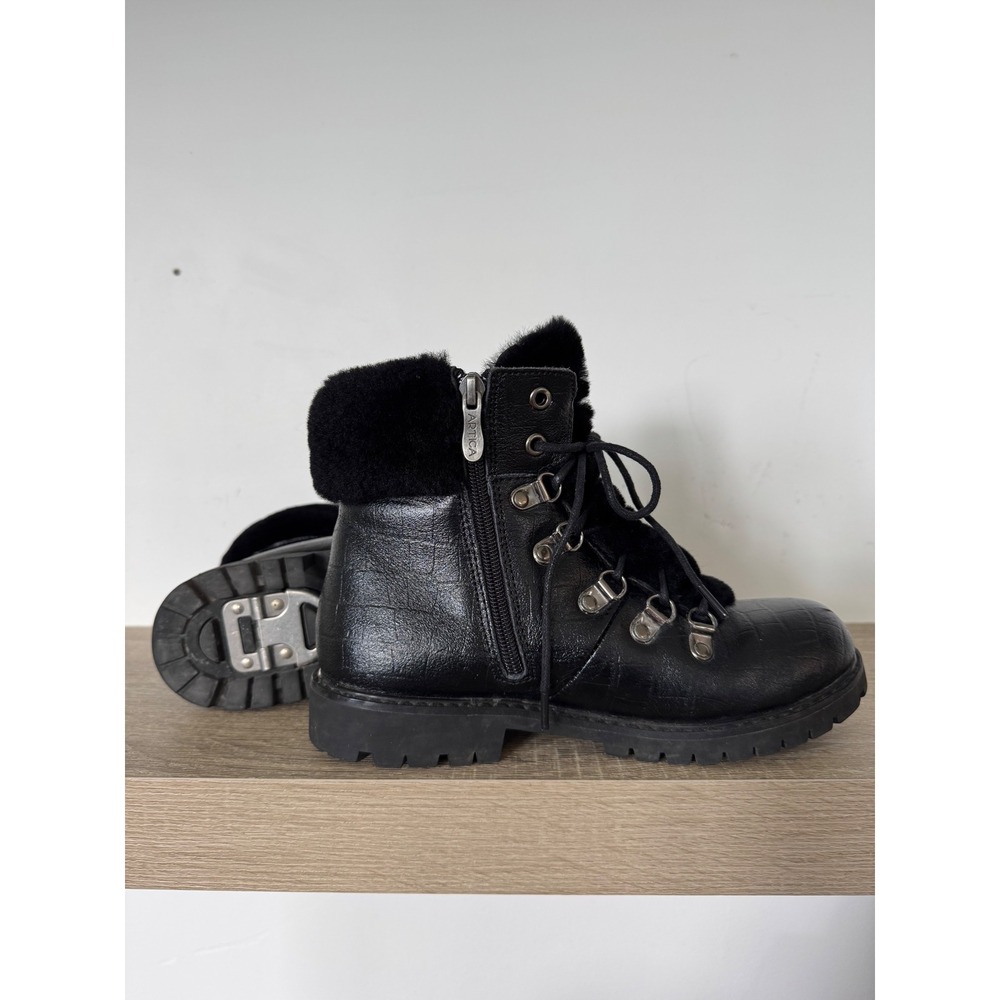 Artica Aisha Black Leather Winter Boots Fur Trim Ice Cleats Womens 37 US 6-6.5
